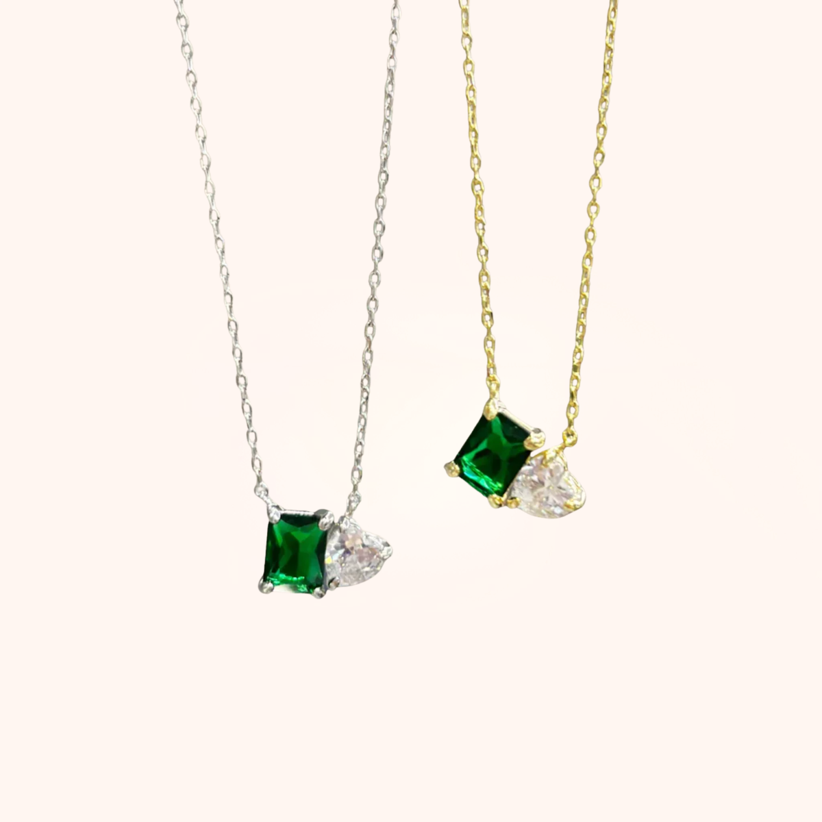 Emerald Crystal Pearl Pendant Necklace