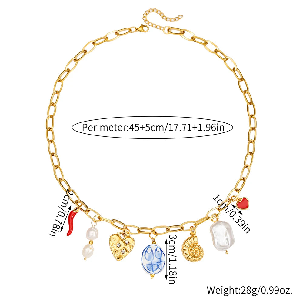 Heart Charm Layered Pearl Necklace