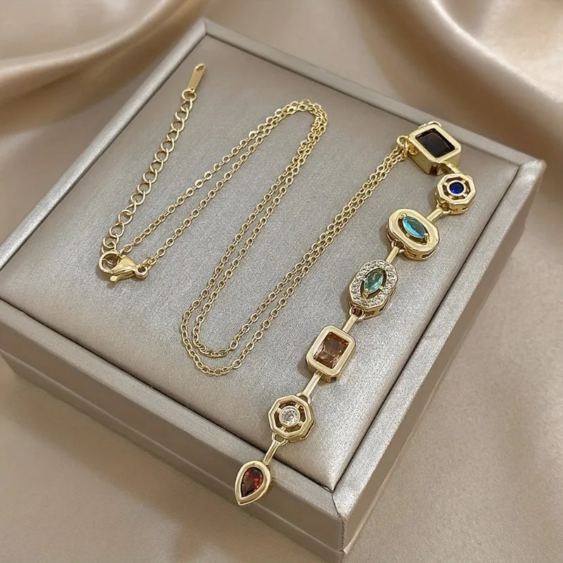 Crystal Drop Long Pendant Necklace
