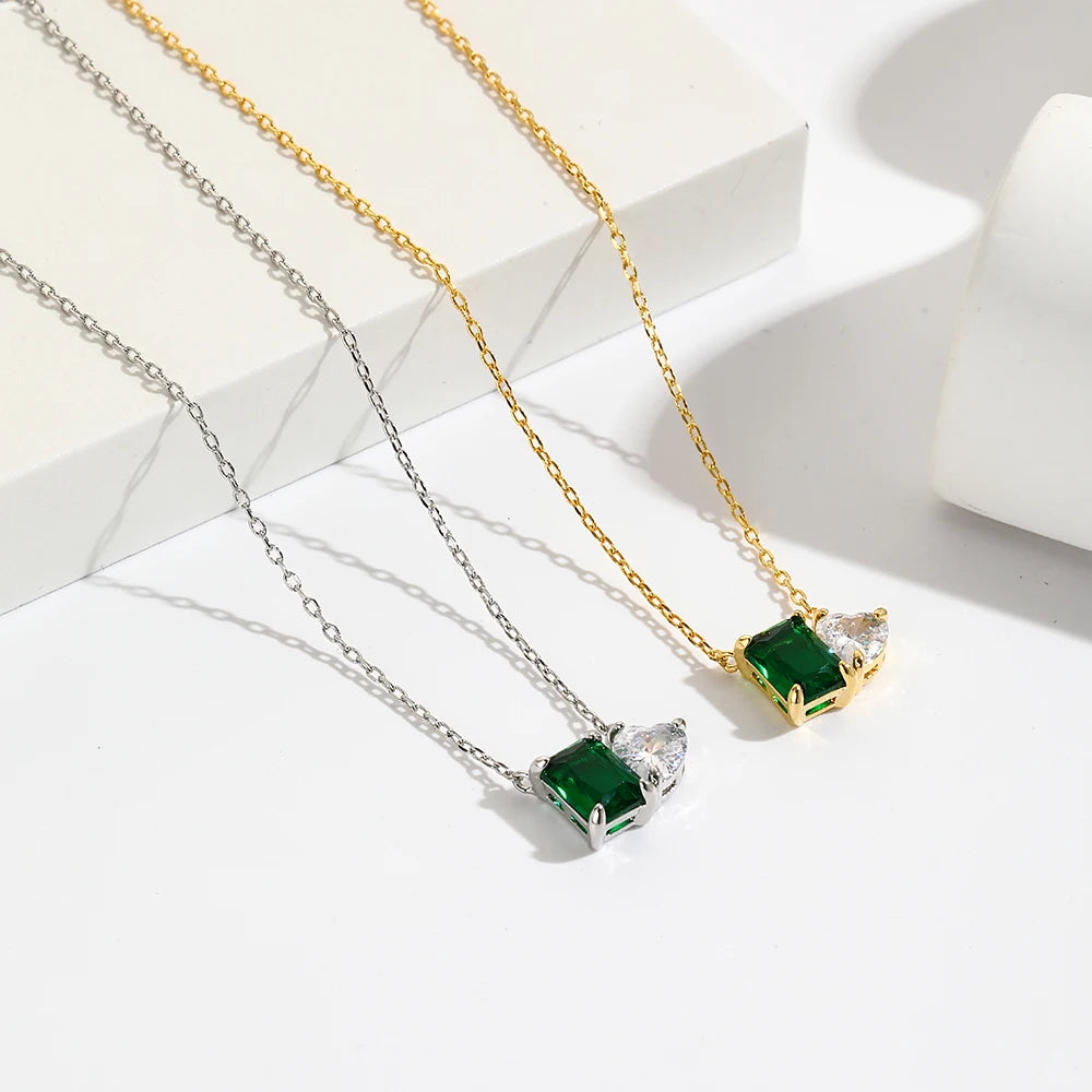 Emerald Crystal Pearl Pendant Necklace