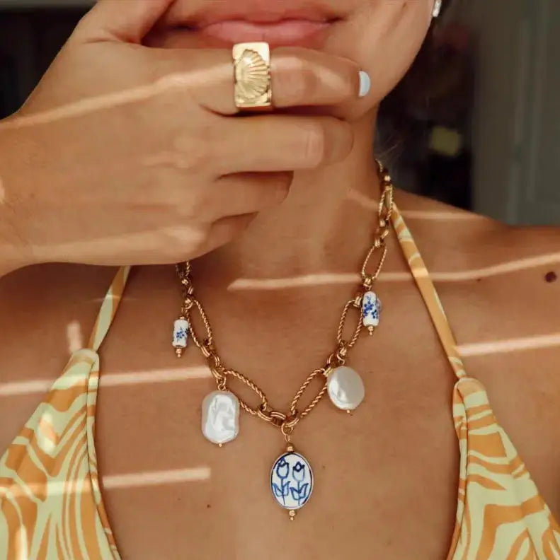 Heart Charm Layered Pearl Necklace