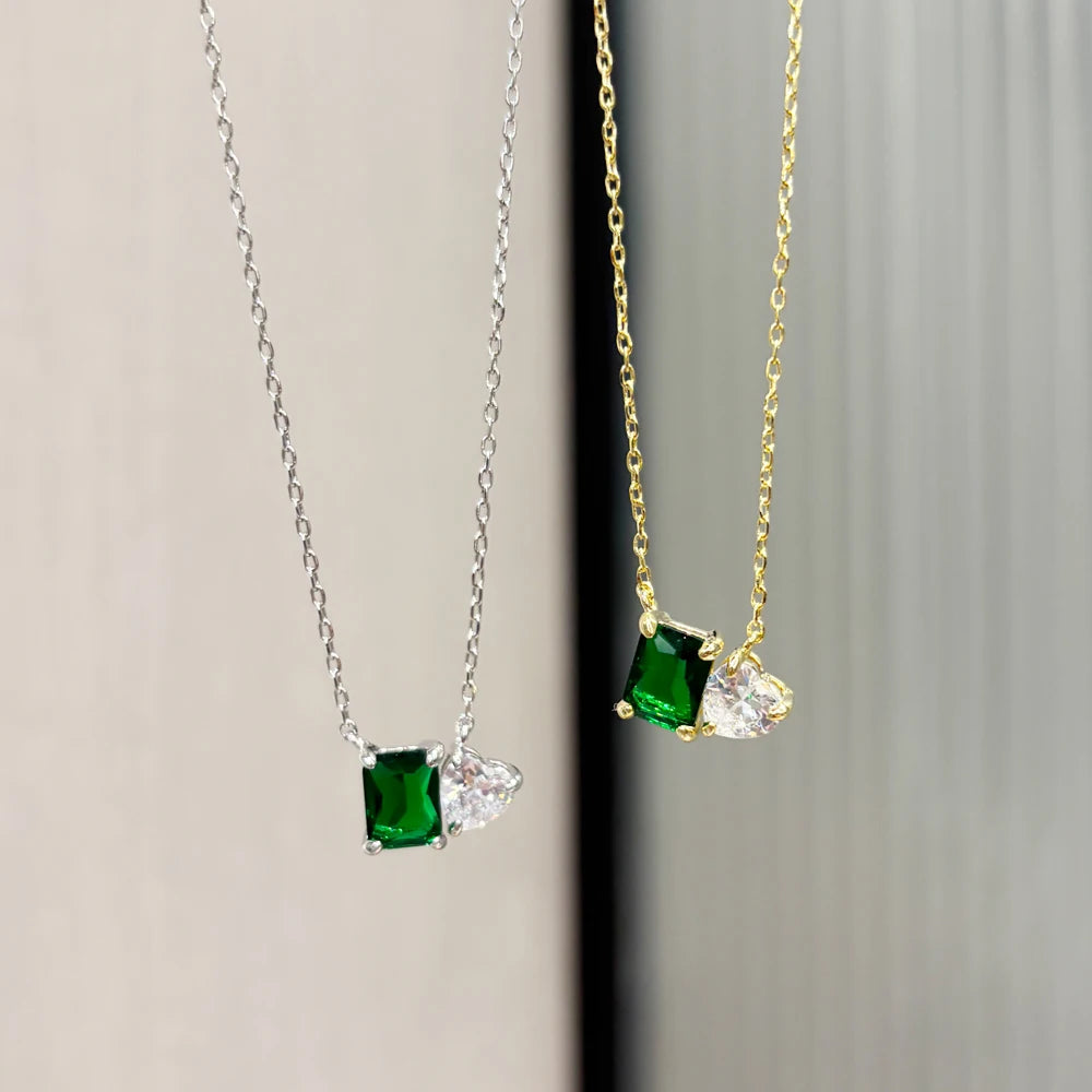 Emerald Crystal Pearl Pendant Necklace