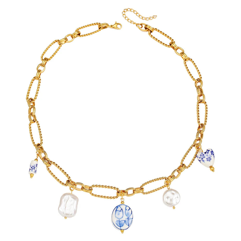 Heart Charm Layered Pearl Necklace