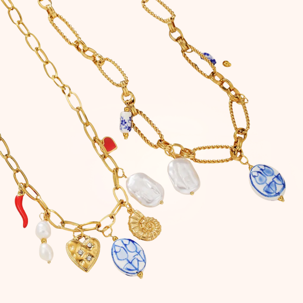 Heart Charm Layered Pearl Necklace