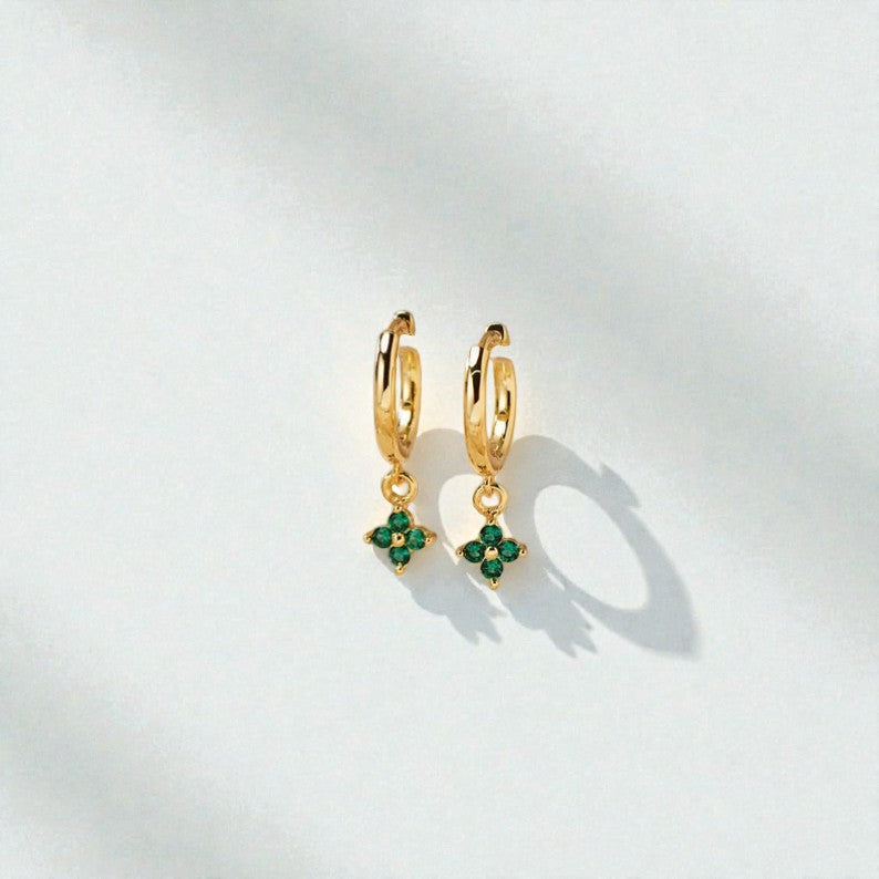 Flower Birthstone Huggie Earrings