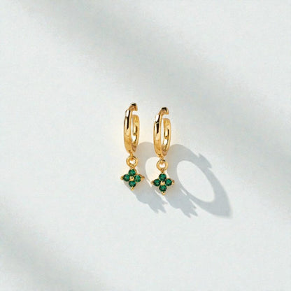 Flower Birthstone Huggie Earrings