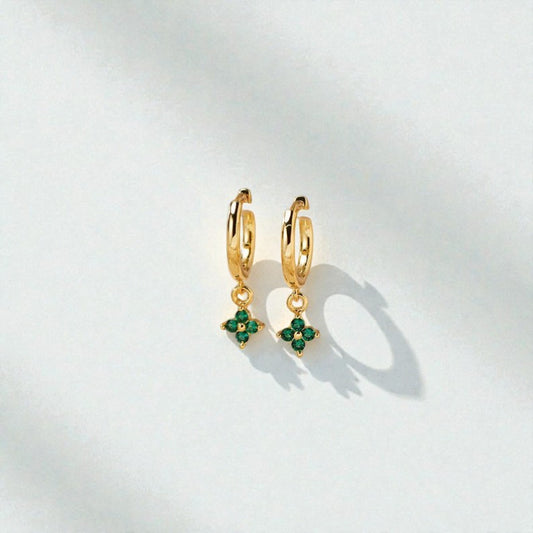 Flower Birthstone Huggie Earrings