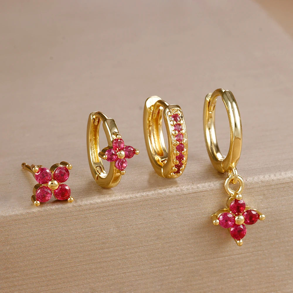 Flower Birthstone Huggie Earrings