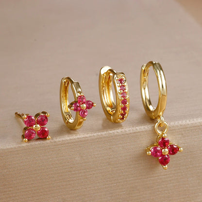 Flower Birthstone Huggie Earrings
