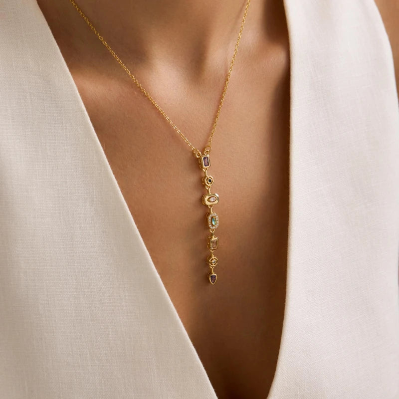 Crystal Drop Long Pendant Necklace