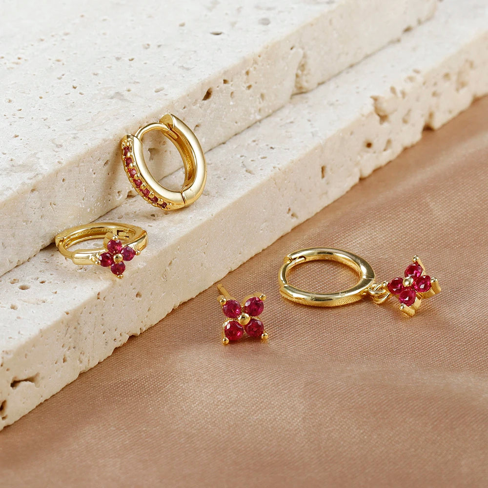 Flower Birthstone Huggie Earrings