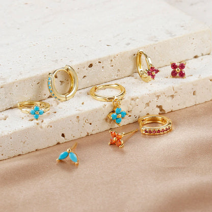 Flower Birthstone Huggie Earrings