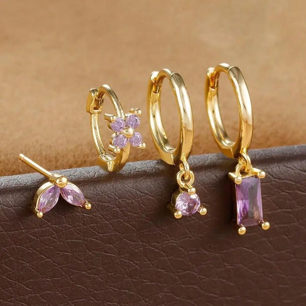 Flower Birthstone Huggie Earrings