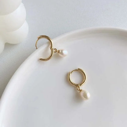 Pearl Diamond Hoop Earrings
