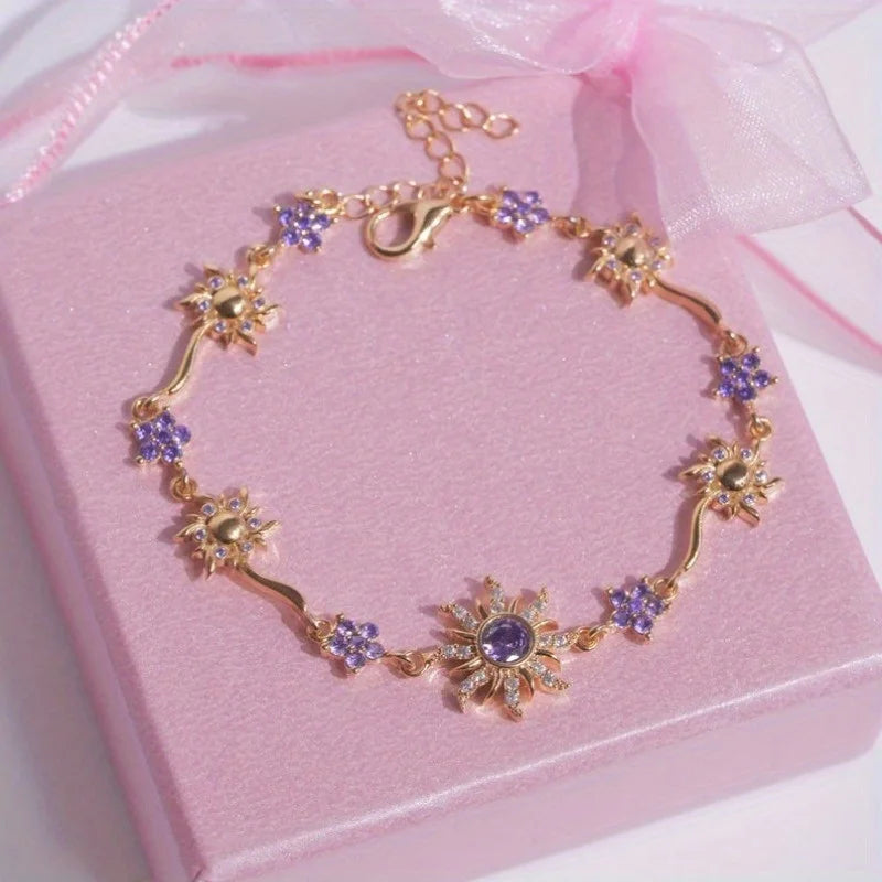 Sunflower Crystal Charm Bracelet