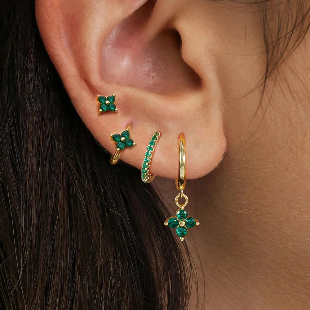Flower Birthstone Huggie Earrings