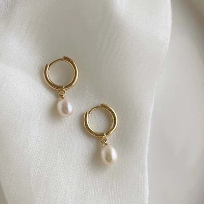Pearl Diamond Hoop Earrings