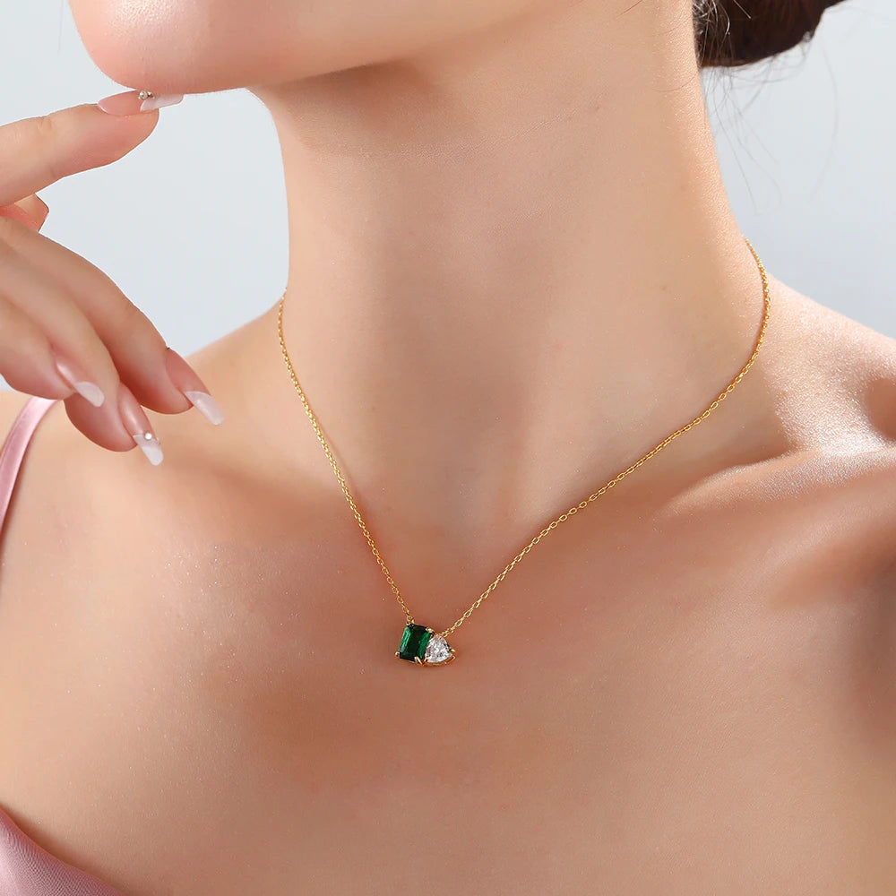 Emerald Crystal Pearl Pendant Necklace