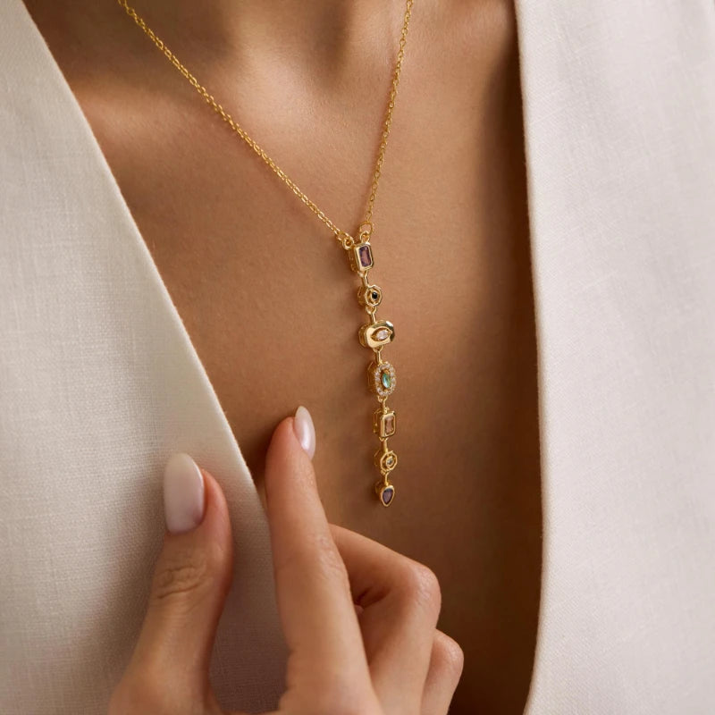 Crystal Drop Long Pendant Necklace