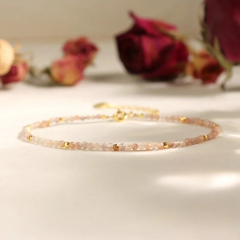 Peach Sunstone Beaded Bracelet