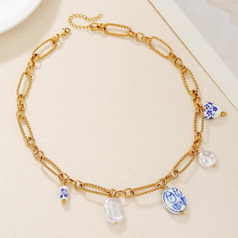 Heart Charm Layered Pearl Necklace
