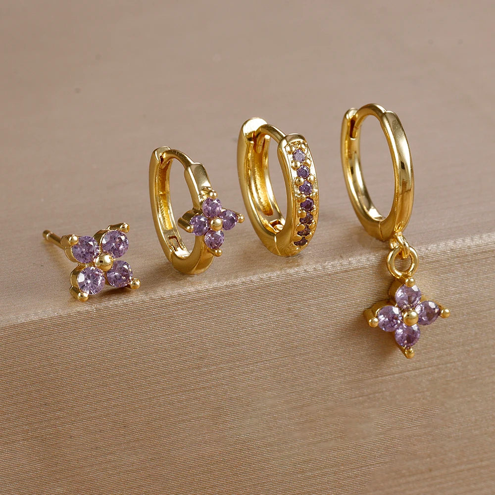 Flower Birthstone Huggie Earrings