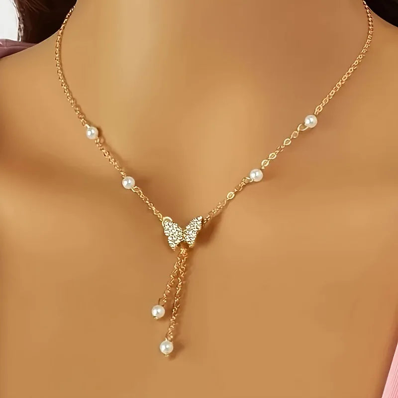 Butterfly Pearl Collar Necklace